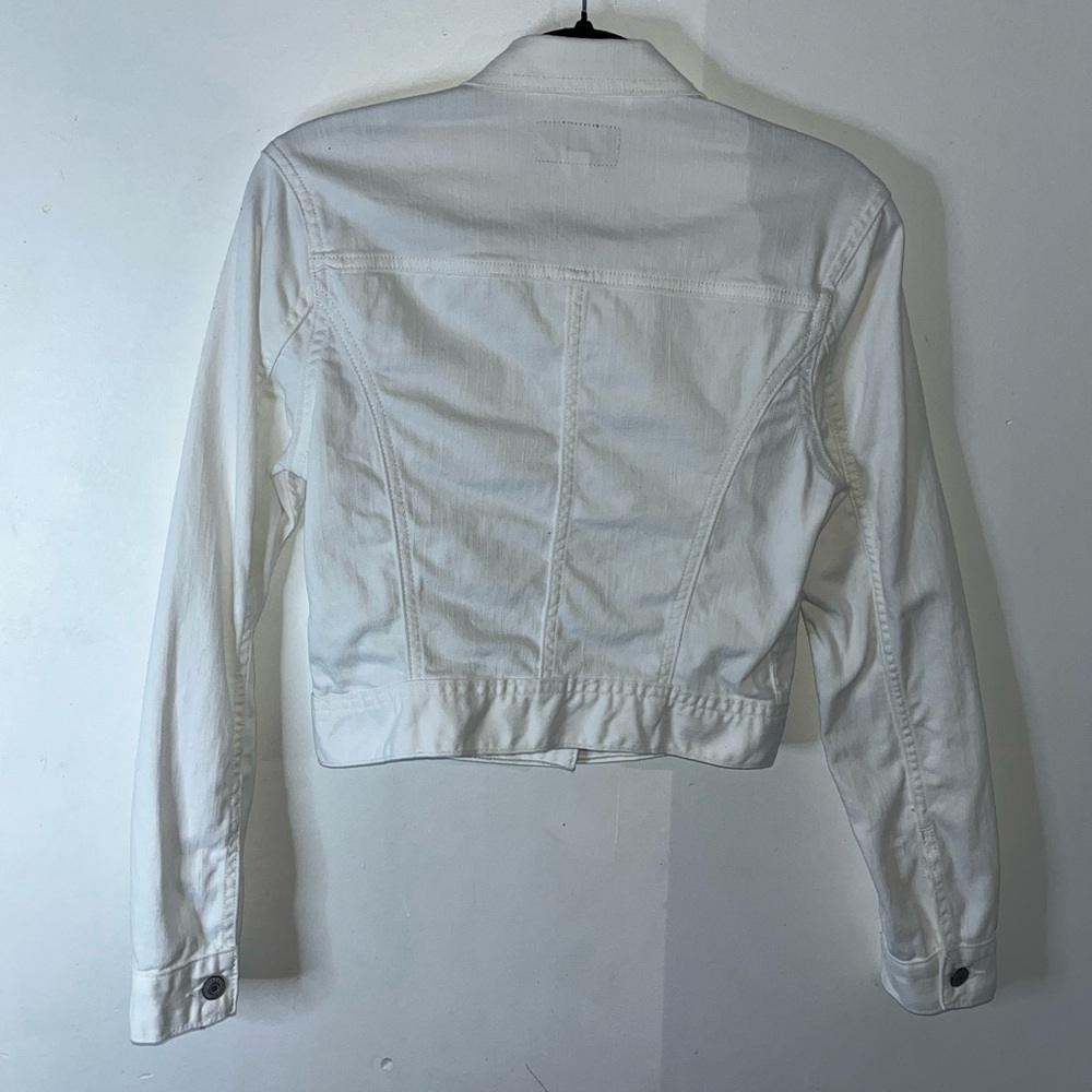Levis Classic Pleated Cropped White Label Trucker Denim Jean Jacket- Extra Small - Picture 3 of 9